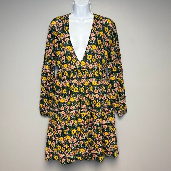 Boden Boho Floral Lightweight Babydoll Puff Sleeve Tiered Midi Dress Sz 6R - Picture 1 of 6